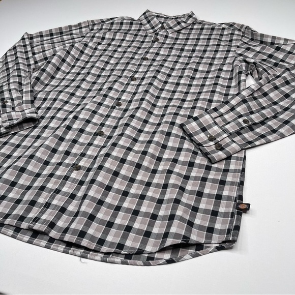 Dickies Shirt Button Plaid Black White Grey Long Sleeve Cotton Outdoor Work - Picture 2 of 16